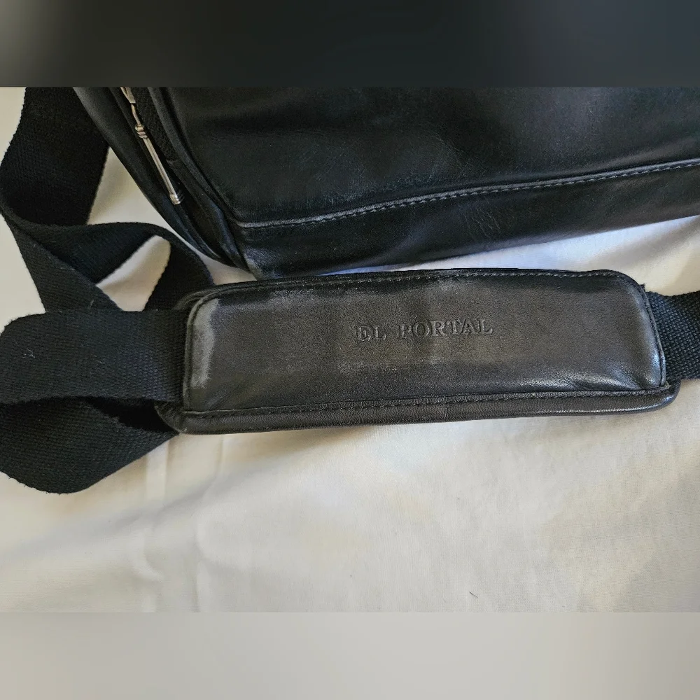 Vintage El Portal Black Leather Briefcase Laptop Messenger Bag